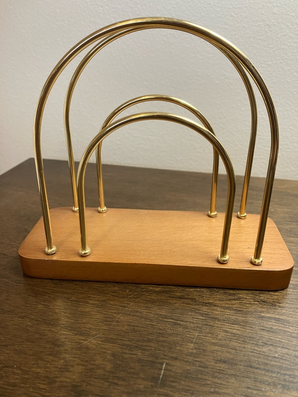 Brass & Wood Letter Holder - Gold and Wood Desk Organizer